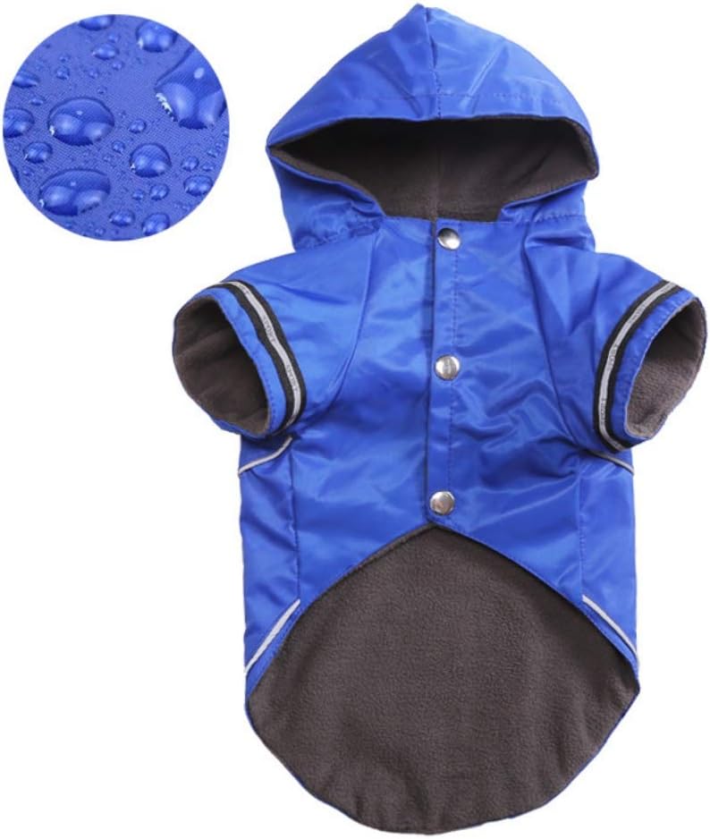 RUIBUY Dog Coat Raincoat Waterproof with Hodd + Harness Hole + Reflective Strip for Small/Medium Dog Fleece Inside Keep Warm in Cold Weather(Blue,Red,Grey,S-XL)