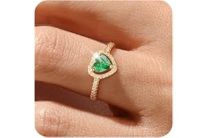 ZHESHY Gold Birthstone Rings for Women Non Tarnish 14K Gold Plated Promise Rings Heart Halo Gemstone Cubic Zirconia Wedding Engagement Rings for Anniversary Jewelry Birthday Gift Size 6-10