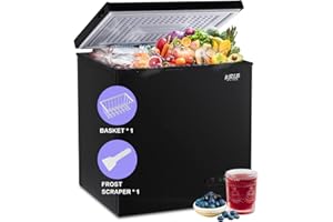 Krib Bling 7.0 Cu.Ft Deep Compact Freezer with a Removable Basket,Chest Freezer with 7 Gears Temperature Control(-16°F to -48°F), for House, Kitchen, Garage, Basement, Shop, BLACK