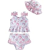 Lucikamy Infant Baby Girl Swimsuit Toddler Bathing Suit Sleeveless Bikini Top Ruffle Shorts with Hat Beach Swimwear