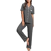 Bloggerlove 100% Cotton Pajamas for Women Set 2 Piece Short Sleeve Women's Sleepwear Button Down Lounge Sets with Pockets