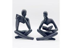 SIETIOJI 2 Pieces Home Decor Black Reading Thinker Statue Modern Figurines Abstract Aesthetic Sculpture Thinker Resin Statue 