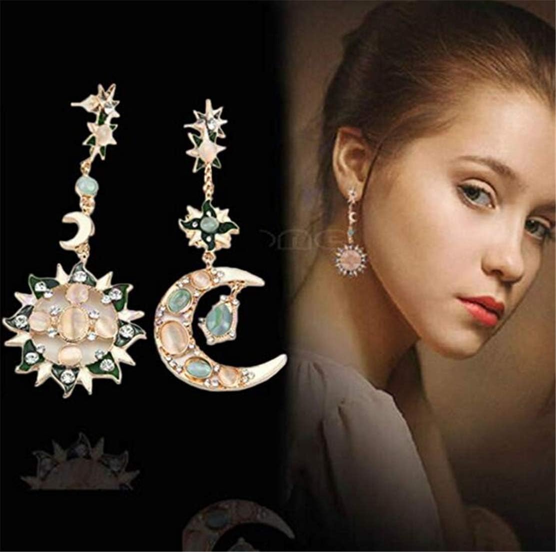 Madlst Cat Eye Stone Gem Sun Moon Asymmetrical Drop Earrings for Women Christmas Gifts