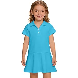 SIYBVTVI Uniform Dresses for Girls Kids Summer Short Sleeve Athletic Tennis Polo Dress A-Line Twirl Back to School Dress Firs