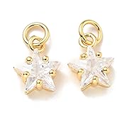 MakemadeDIY 10-20Pcs 18K Cubic Zirconia Mixed Shapes Brass Charms for Jewelry Making Teardrop Flower Leaf Golden CZ Crystal Pendants Charms for Necklaces Bracelets Earrings Crafting Simple Gift