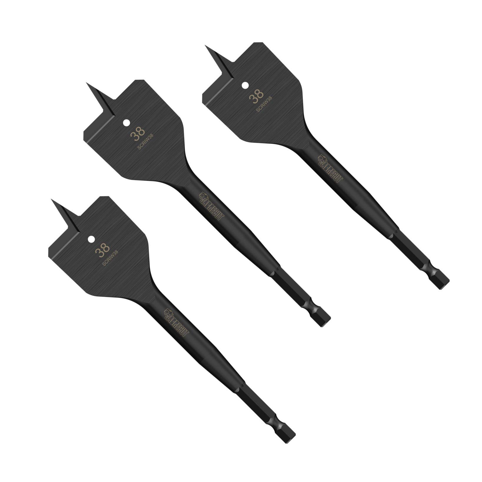 3 x SabreCut SCRIW38_3 38mm x 152mm Impact Rated Flat Wood Spade Bits for Softwood Hardwood Chipboard