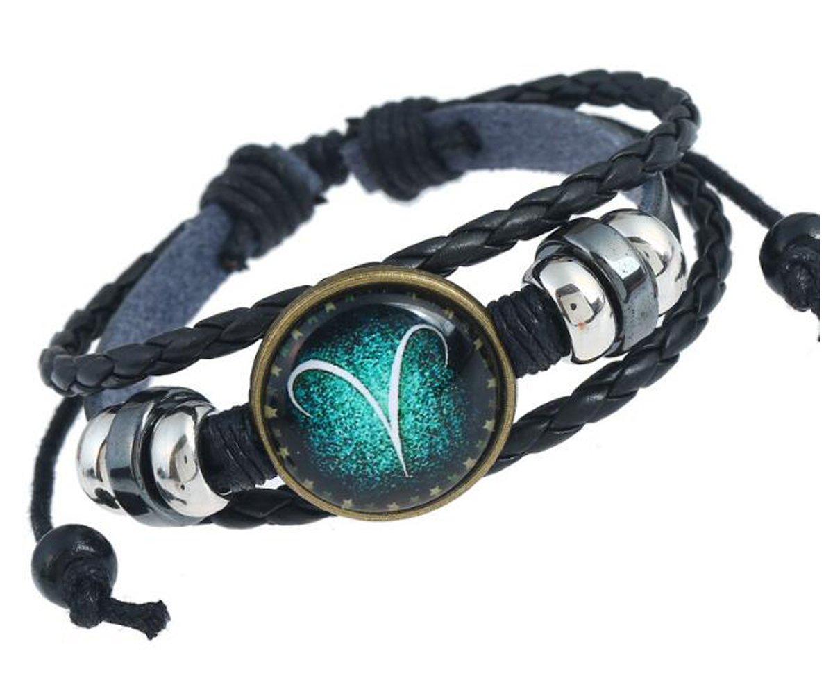 MeiPing Astrological Design 12 Unisex Constellation Leather Bracelet, One Size, Leather