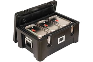 FORCOOK Top-Load Insulated Food Pan Carrier Food Warmer Box Hot Boxes for Catering Keep Food Hot Or Cold with Three Third-Size 18/8 Stainless Steel Leak-Proof Hotel Pans Black