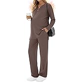 Sweetyweee 2 Piece Thermal Maternity Lounge Set Postpartum Pregnancy Fleece Loungewear Long Sleeve Top and Wide Leg Pant
