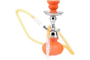 GStar 11" Premium 1 Hose Hookah Complete Set - Mini Pumpkin Hookah Glass Vase (Bright Orange)
