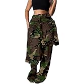 LETSVDO Women Ripped Patchwork Jeans Straight Wide Leg Asymmetrical Double Waist Denim Pants Baggy Y2k Trouser Streetwear