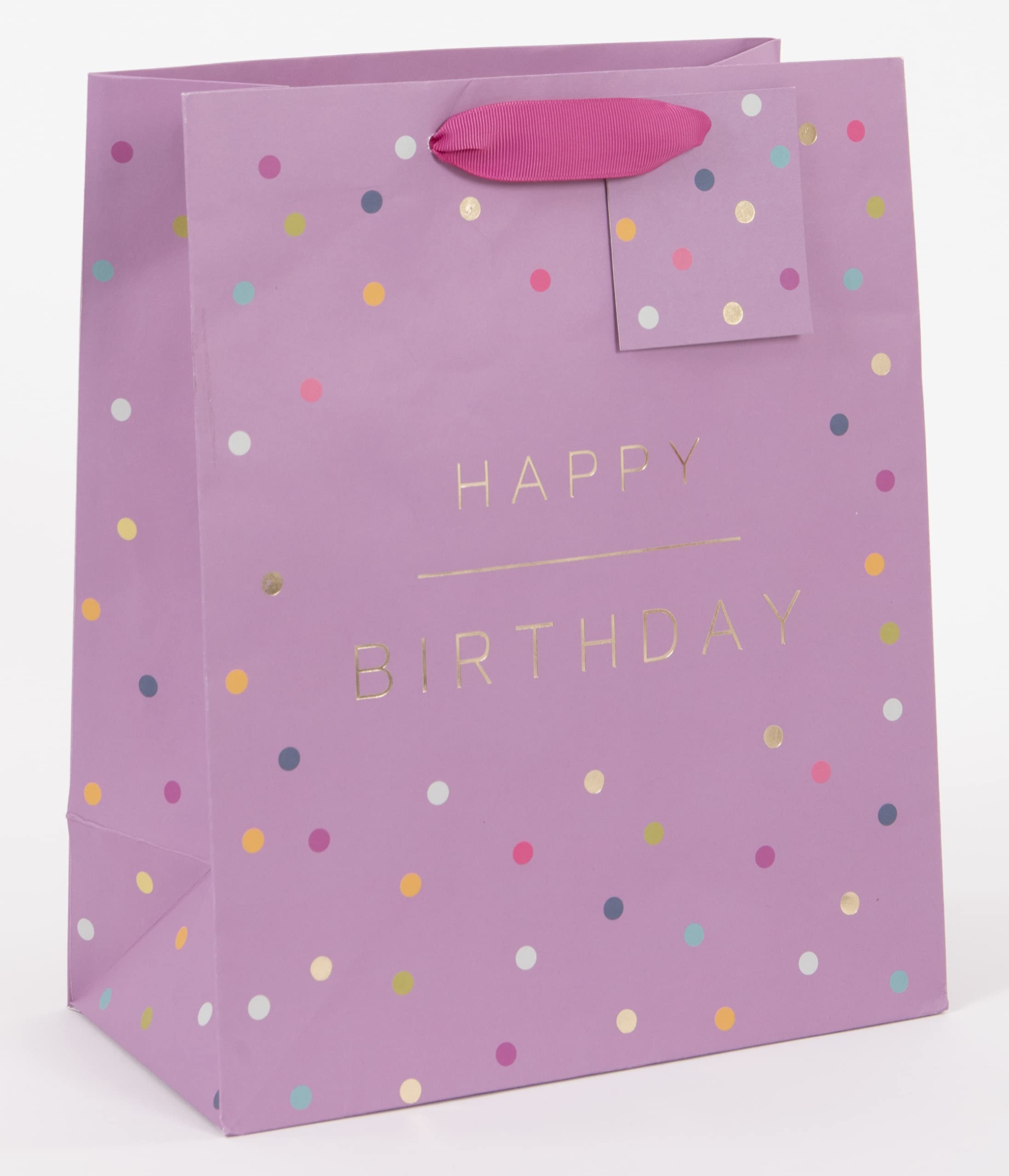 Glick GLT28 Luxury Gift Bag, Happy Birthday Pink Large Gift Bag,260x315x135mm, Mulberry