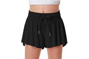 DOCUMO Girls Flowy Shorts Butterfly Shorts for Kids with Pocket 2-in-1 Athletic Shorts Running Shorts for Girls