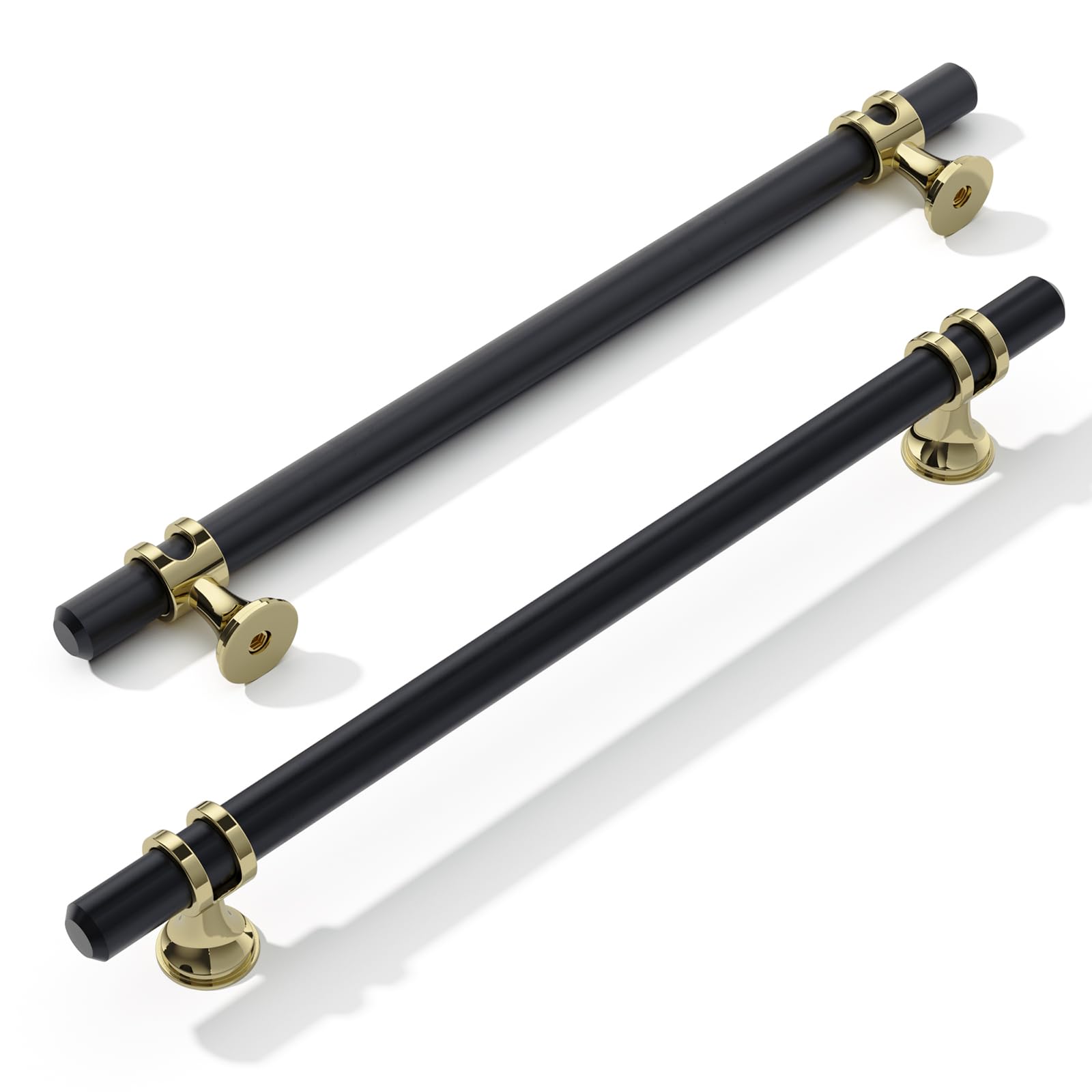 FURNIWARE Pack of 5 Cabinet Handles, Hardware Drawer Pulls, Zinc Alloy + Aluminum Kitchen Cabinet Door Handles Pull, 192mm(7.6 Inch) Hole Center Gold + Black