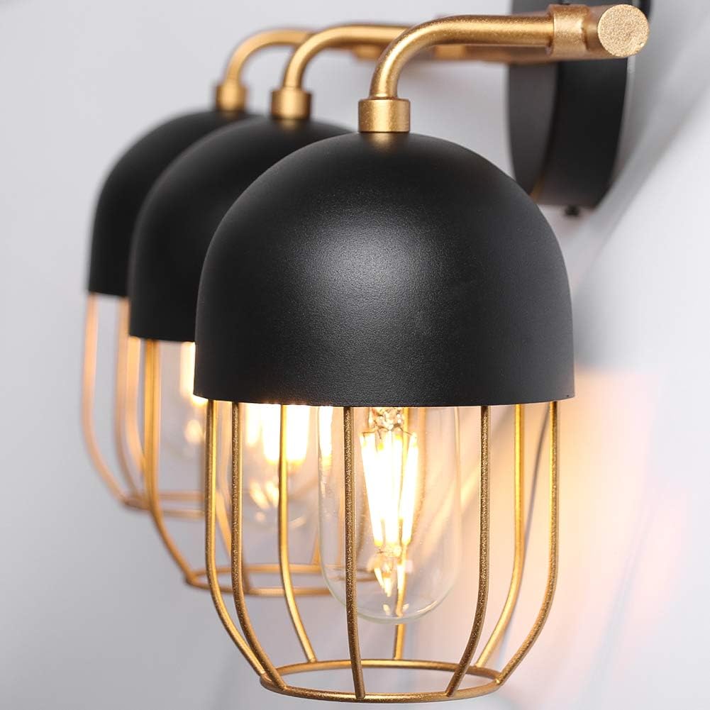 Ralbay Bathroom Vanity Light 3-Light Industrial Metal Wire Cage Wall Light Edison Vintage Wall Light Fixture for Bathroom (Exclude Bulb) - - 