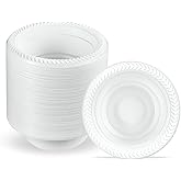 PLASTICPRO 100 PCS White Plastic Bowls 5 oz Premium Quality Light Weight Dishes Disposable Small Plastic Bowls for Dessert Appetizers Soups for Parties Weddings