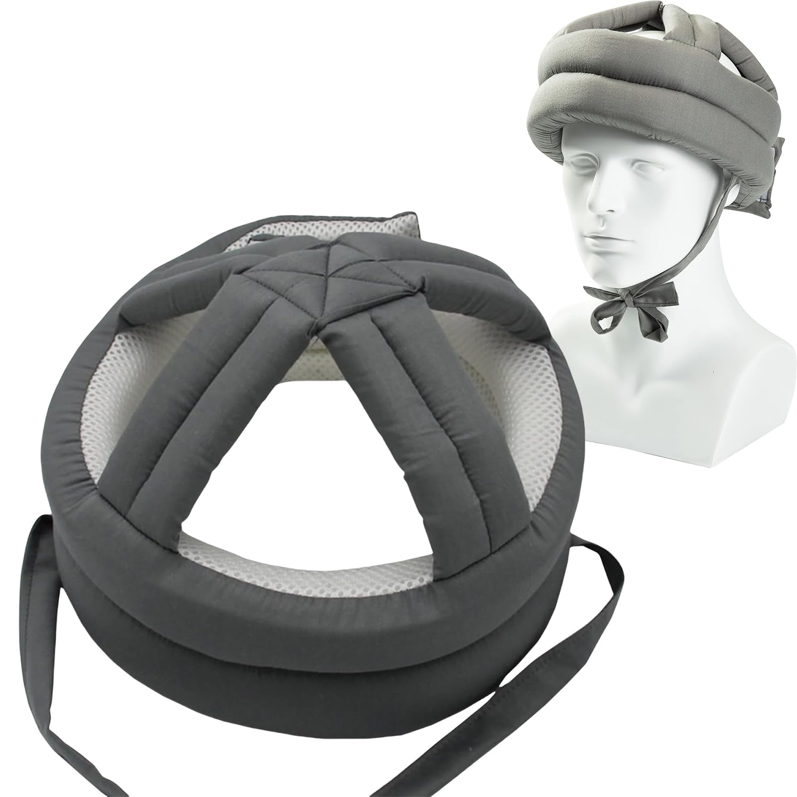 Photo 1 of Elderly Protective Helmet, Thick Soft Special Needs Safety Helmet Adjustable Breathable Seniors Fall Prevention Head Protection Cap for Older Surgery Recovery Head Injury Shock (Gray Mesh Inner)