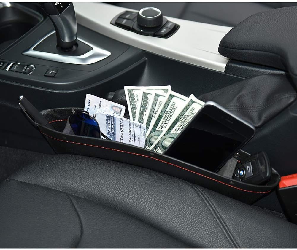 JYSW Car Gap Filler, 2 Pack Leather Car Seat Organizer Gap Pocket Car Seat Storage Box for Holding Phone, Sunglasses, Keys, Black: Automotive