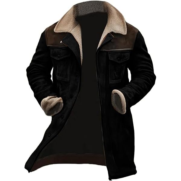 Mens Vintage Suede Jacket Plush Collar Coats Faux Leather