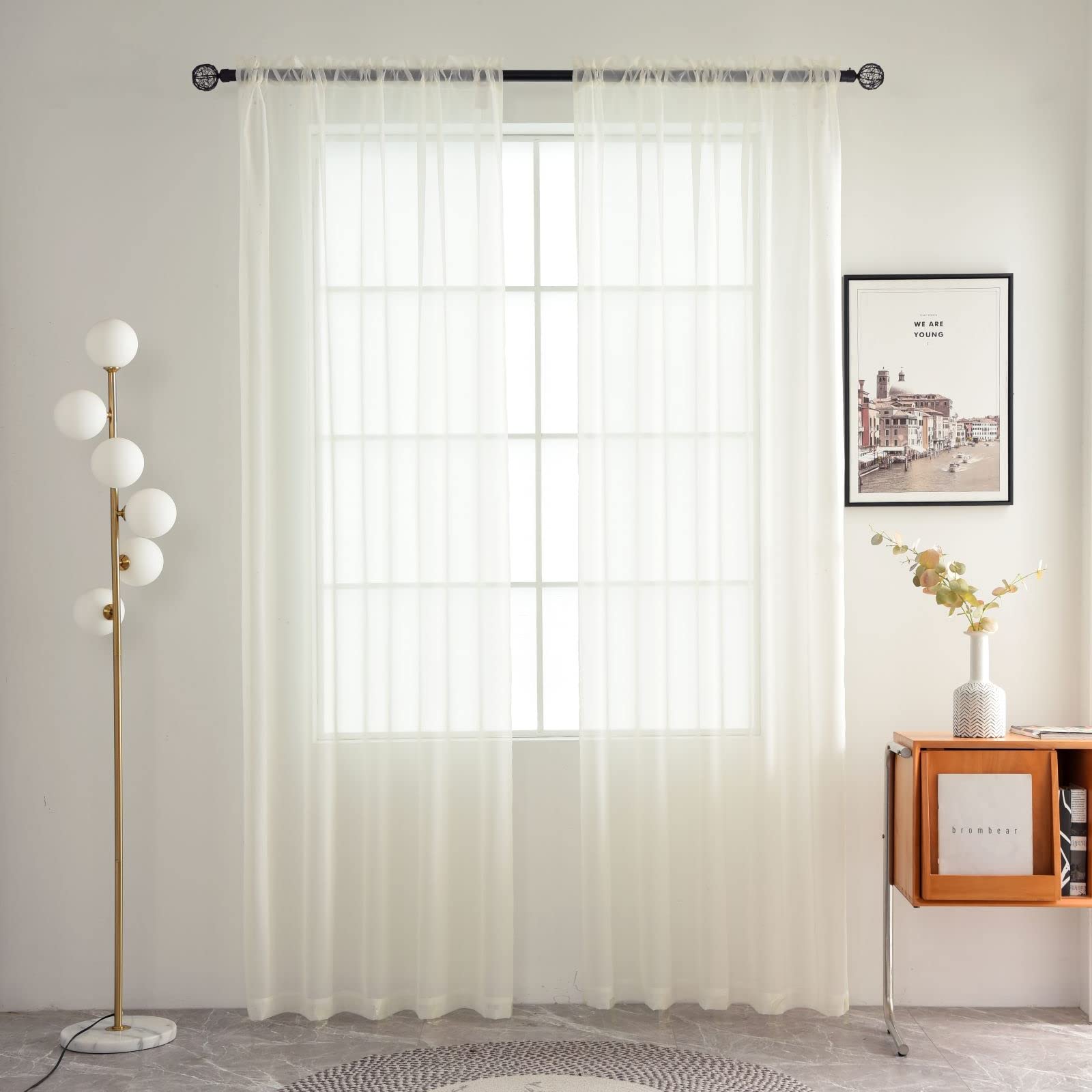 Photo 1 of SpaceDresser Basic Rod Pocket Sheer Voile Window Curtain Panels White 1 Pair 2 Panels 38 Width 45 Inch Long for Kitchen Bedroom Children Living Room Yard(Ivory,38 W x 45 L)