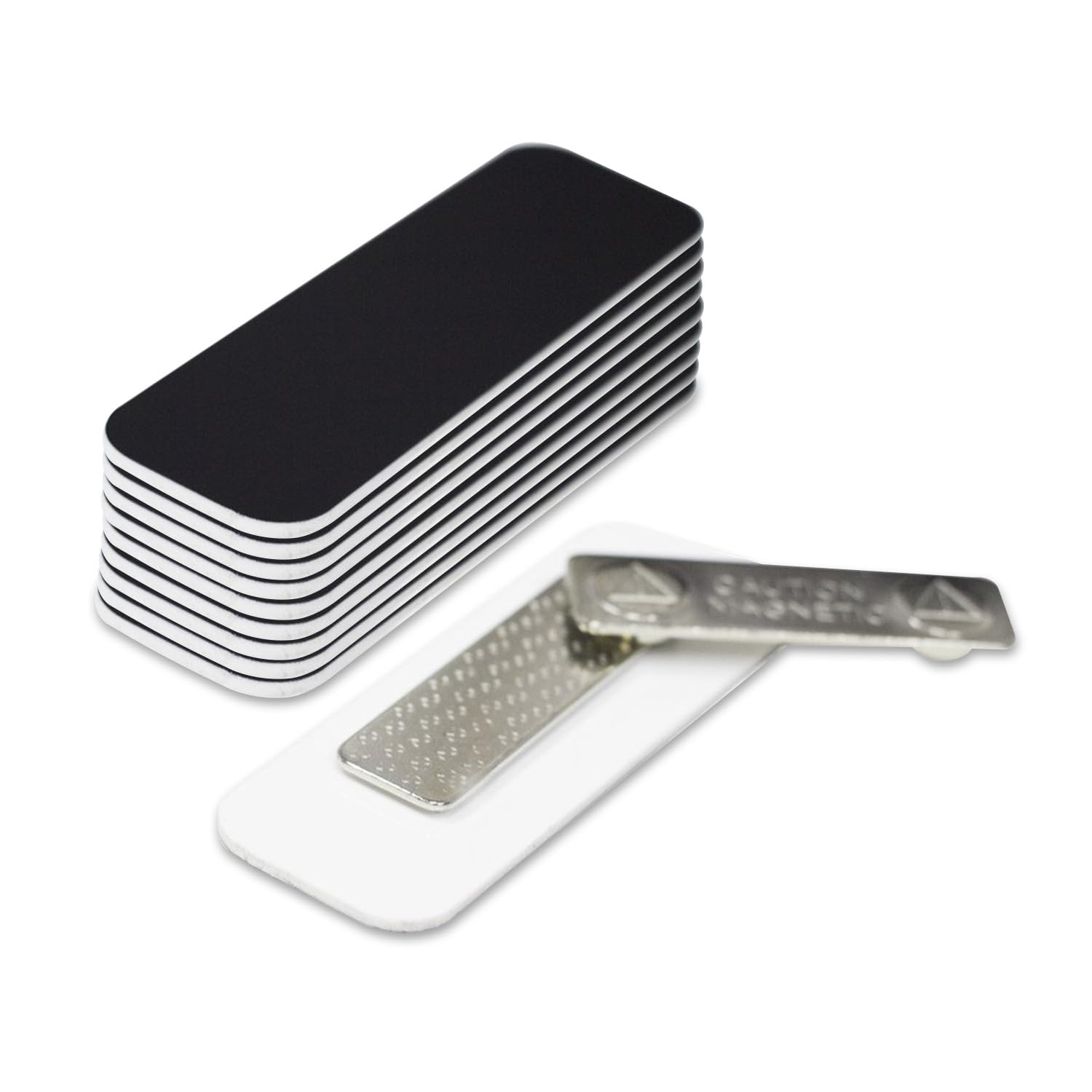 Name Tag/Badge Blanks - 10 Pack - Black 1" X 3", Round Corners, Magnetic Backing