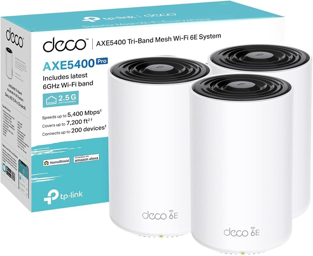 TP-Link Deco XE75 Pro 3-pack AXE5400 Mesh WiFi 6E Tri-Band 7200sq ft 2.5G Port