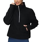 THE GYM PEOPLE Womens' Half Zip Pullover Fleece Stand Collar Crop Sweatshirt with Pockets Thumb Hole