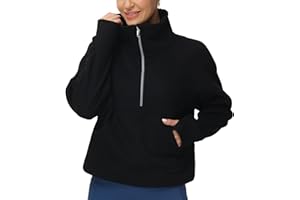 THE GYM PEOPLE Womens' Half Zip Pullover Fleece Stand Collar Crop Sweatshirt with Pockets Thumb Hole