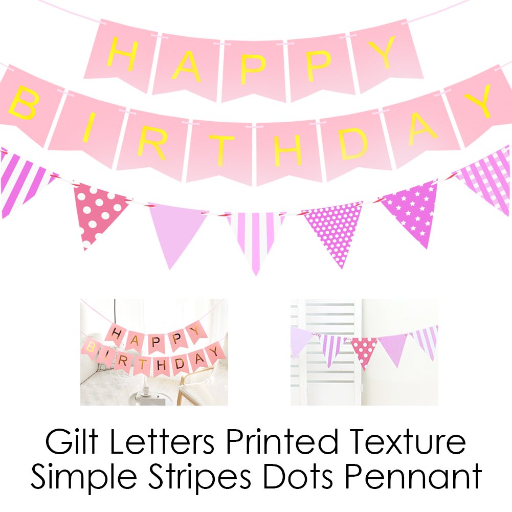 Amteker Party Birthday Decorations, Happy Birthday Banner Flags, 9 Tissue Paper PomPoms, 40 Latex Balloons, 20 Heart Balloons, for Birthday, Wedding, Baby Shower, Parties, Main Decorations