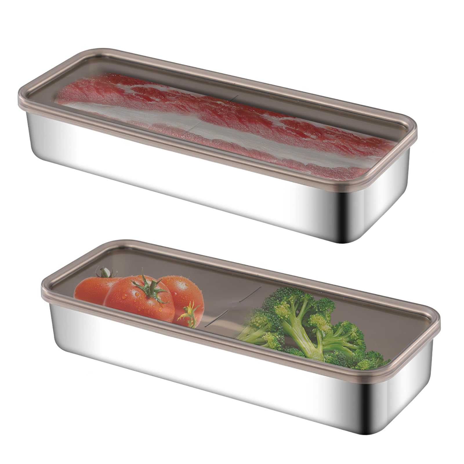mumisuto 2Pcs Bacon Keeper for Fridge, Deli Meat Containers with Lids Bacon Storage Box for Fridge Stainless Steel Cold Meat Containers for Storage Container for Deli, Pasta