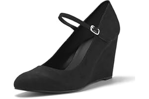 Coutgo Womens Wedge Pumps Dressy Mary Jane Shoes Comfort Wedges Closed Toe Ankle Strap Heeled Shoes