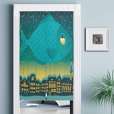Amazon のれん 間仕切り 暖簾 目隠し 障子 魚 飛ぶ ファンタジー 夢 夜空 おしゃれ ロング 遮光 防炎 断熱 温泉 四季兼用 のれん 玄関 キッチン リビング 飲食店 出入り口 突っ張り棒付き 143ｘ86cm のれん オンライン通販