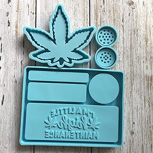 Silicone Rolling Tray mold Set, Tray Grinder and maple leaf mold for