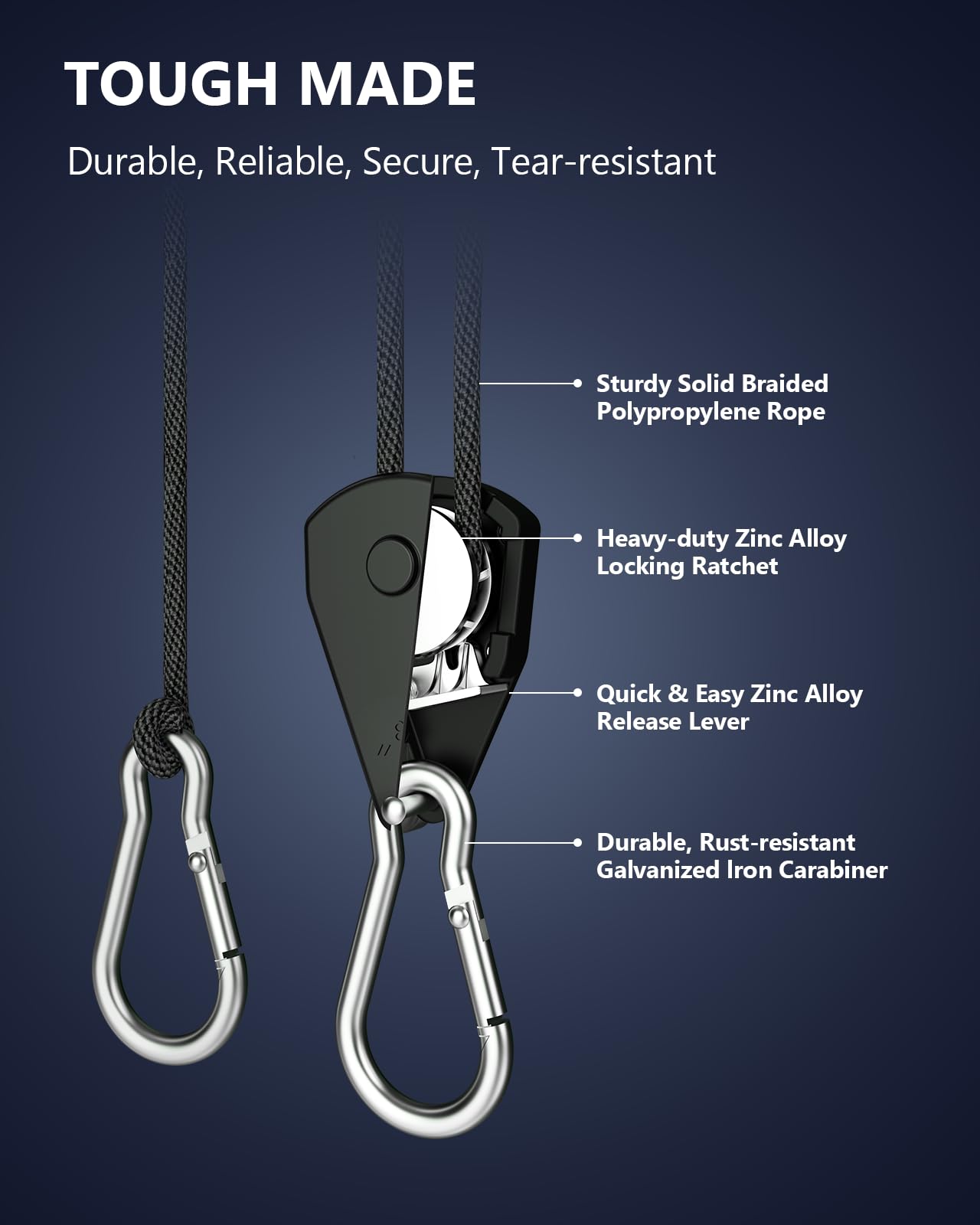 VIPARSPECTRA Ratchet Tie Down Straps, 1/4" Adjustable Rope - View #10