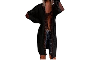 TARIENDY Long Chunky Cardigans for Women Lightweight Kint Sweater Fashion Hood Outwear with Elbow Patches