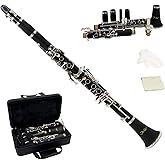 StarQuest SQ-CL250 Clarinet Set For Beginners, Protective Hard Case, Reed, Cleaning Cloth & Gloves Included, Nickel-Plated Ke