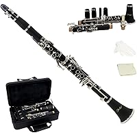 StarQuest SQ-CL250 Clarinet Set For Beginners, Protective Hard Case, Reed, Cleaning Cloth & Gloves Included, Nickel-Plated Ke