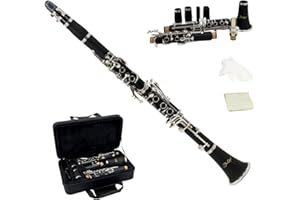 StarQuest SQ-CL250 Clarinet Set For Beginners, Protective Hard Case, Reed, Cleaning Cloth & Gloves Included, Nickel-Plated Ke