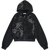 Aelfric Eden Star Rhinestone Zip Up Hoodies Womens Mens Casual Hooded Jackets Unisex Loose Crystal Y2K Pocket Sweatshirts
