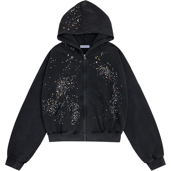 Amazon.com: Sunwittafy Y2k Black Rhinestone Zip Up Hoodie Women