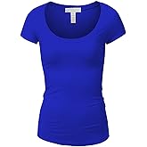 Active Basic Womens Plain Basic Deep Scoop Neck with Cap Short Sleeves - Royal - Medium