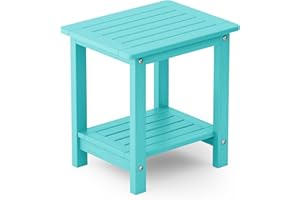 YEFU Outdoor Side Table for Patio: 16" HIPS Weather - Resistant Adirondack Tables - Waterproof Small Square End Tables for Backyard Living Room Bedroom - Indoor Outdoor Double Layer Table Aruba