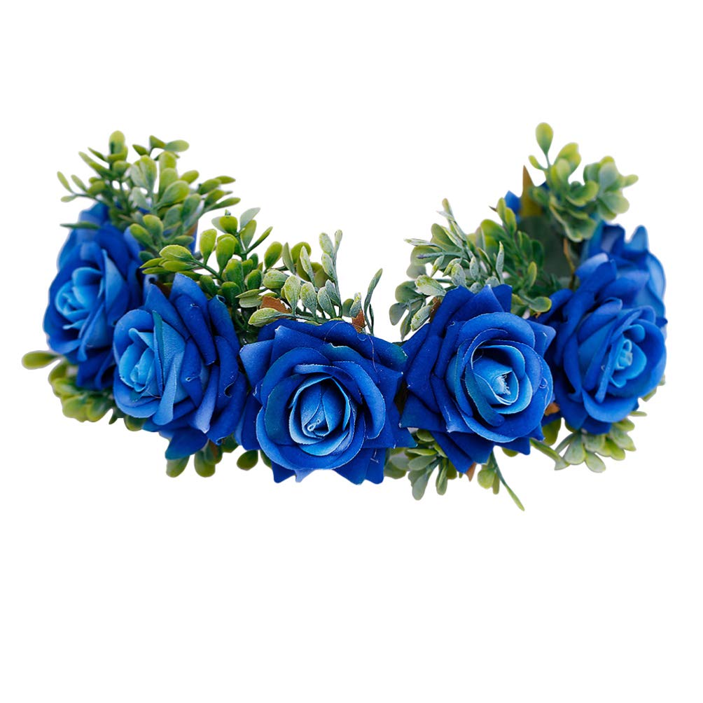 minkissy Headband Floral Headband Artificial Rose Wedding Headband Hair Wreath (Blue) Womens Christmas