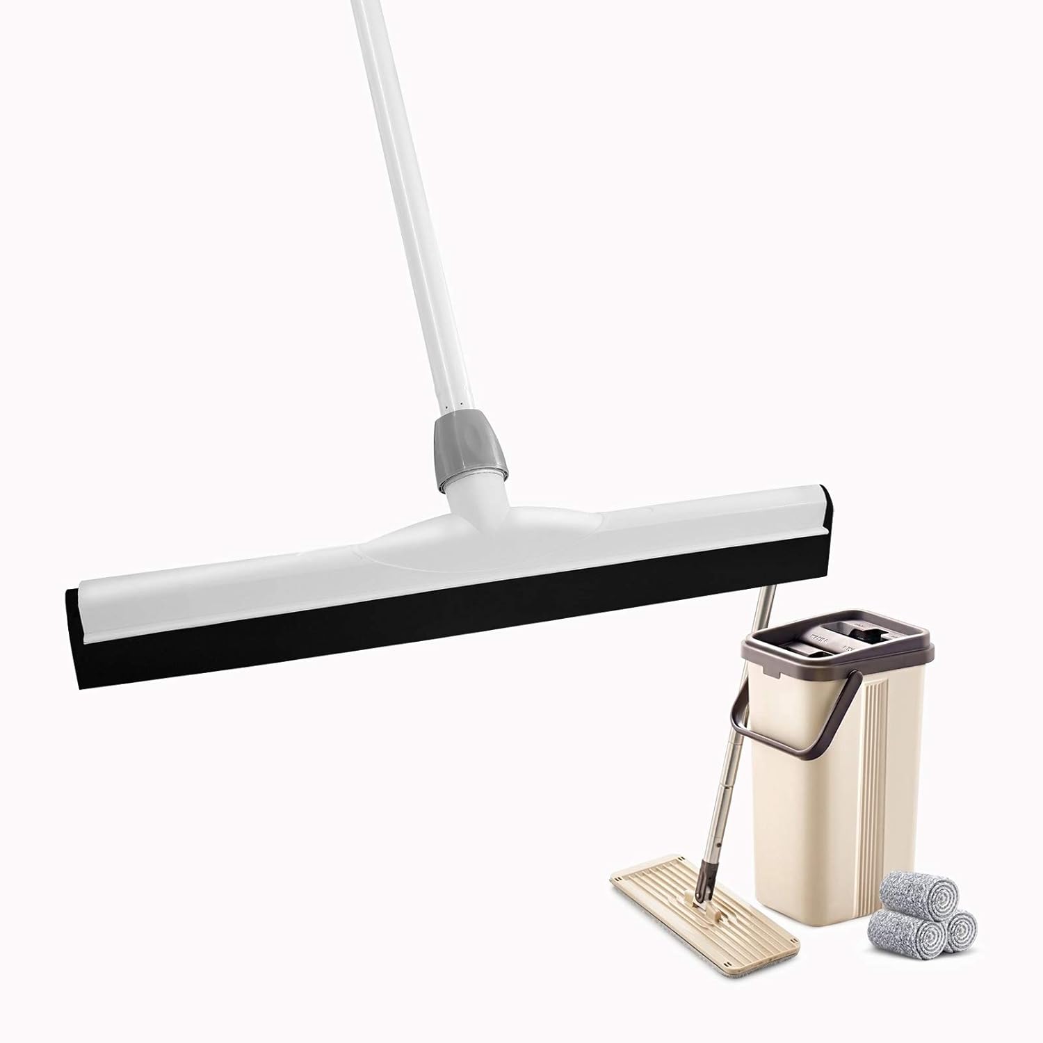 BOOMJOY Floor Squeegee and Flat Mop with Bucket Industrial