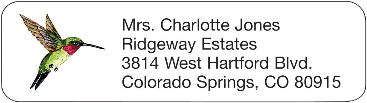 Personalized Bird Address Labels-Artful Hummingbird Design-Includes a Set of 200 Self-Stick Sheeted Labels Sized at 2 ¼ in. Long x 5/8 in. Wide