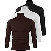 Riyiper 3 Pack Men's Turtleneck Shirts Thermal Basic Knitted Long Sleeve Casual Slim Fit Winter Pullover Tops