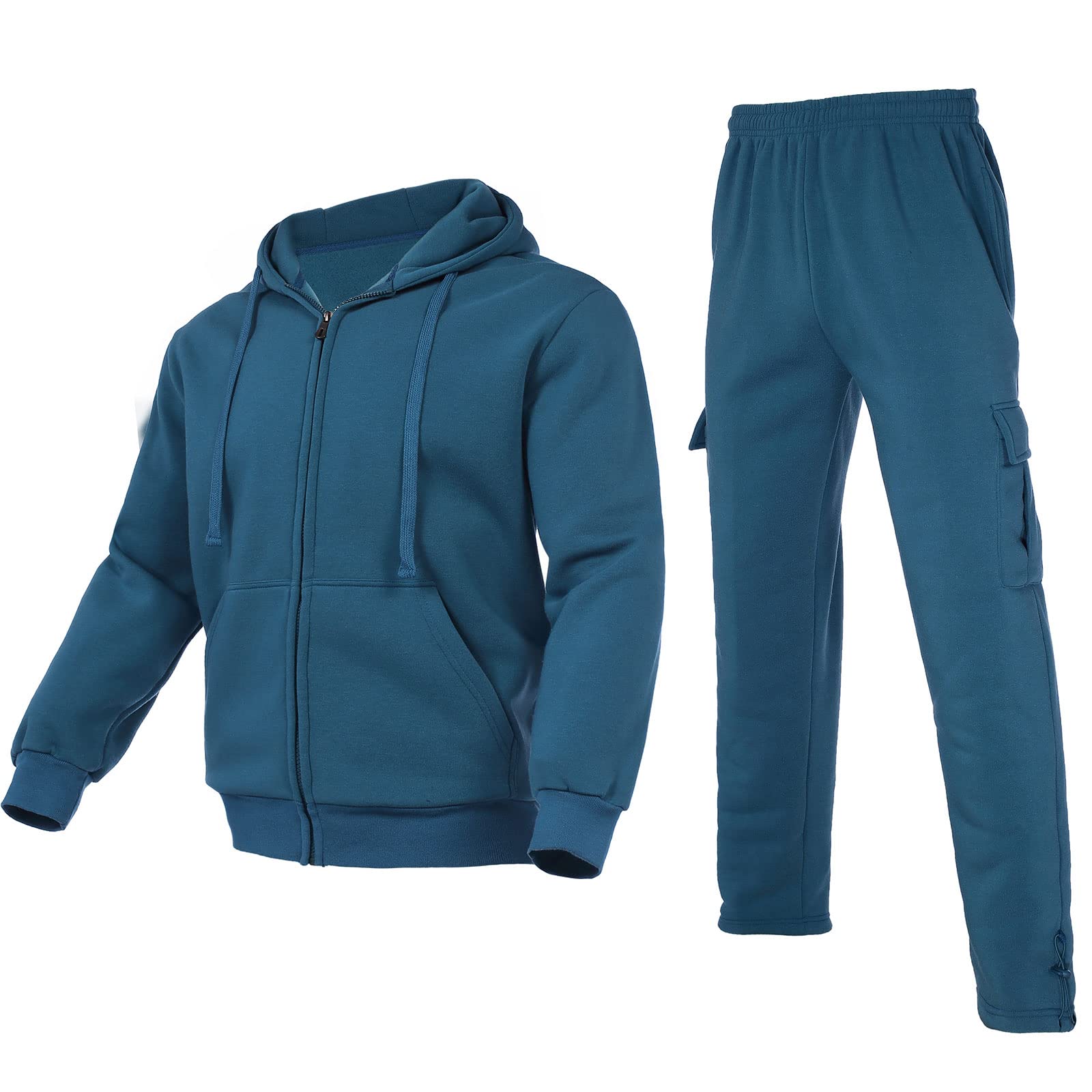 Tuta Uomo Felpata Completa Men's Tracksuit Set Fleece Zip Hoodie