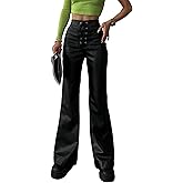 SEMATOMALA Women's Lace Up Front Faux Leather Flare Pants High Waisted Straight Leg Bell Bottom PU Leather Winter Long Pants
