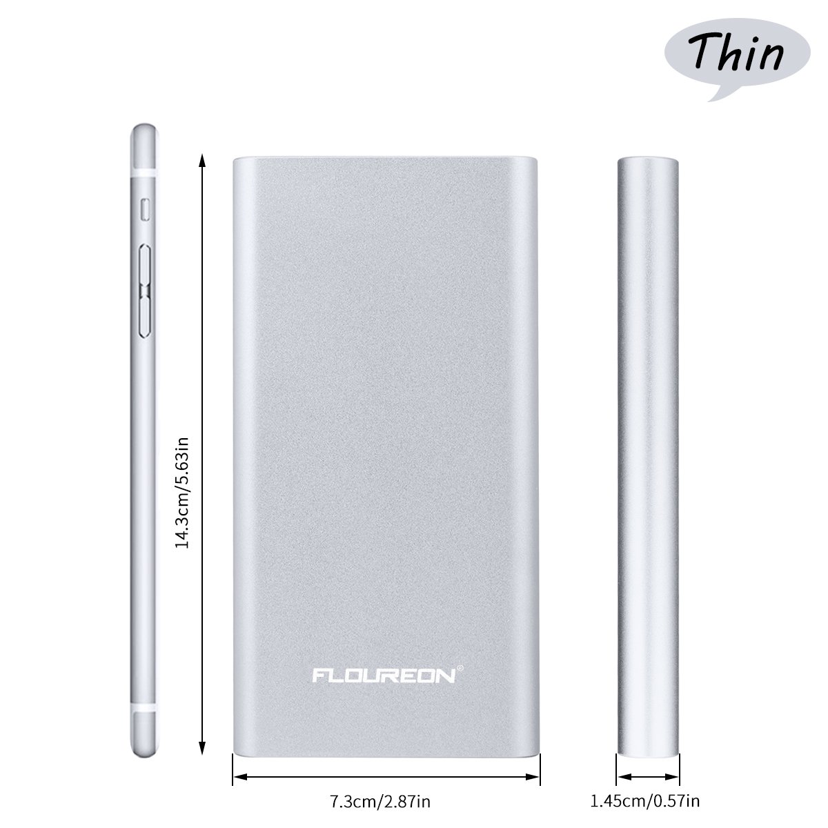 FLOUREON 12,000mAh Lighting Power Bank Portable Phone Charger with High-Speed Lighting Type C Input/Output, 3A Fast Charging External Battery Charger with High-Speed Lighting Type C Input/Output, 3A Fast Charging for iPhone 8/ 8 Plus/ X/ 7/