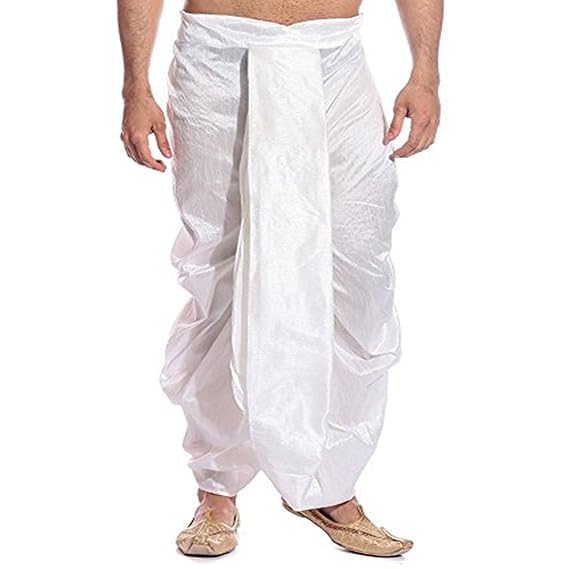 GN White solid Silk Dupion Dhoti for Mens